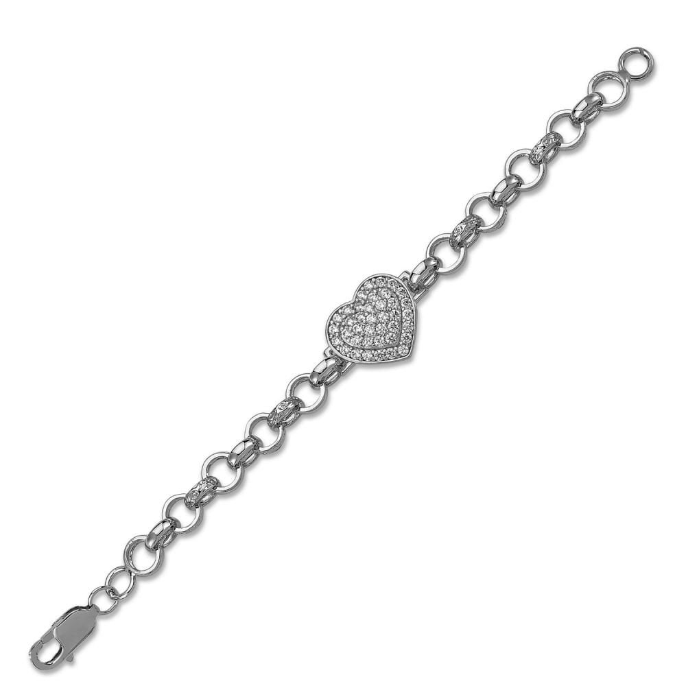 925 Silver CZ Heart Belcher Bracelet