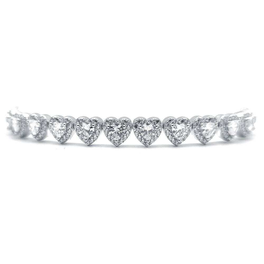 925 Silver CZ Set Heart Bracelet