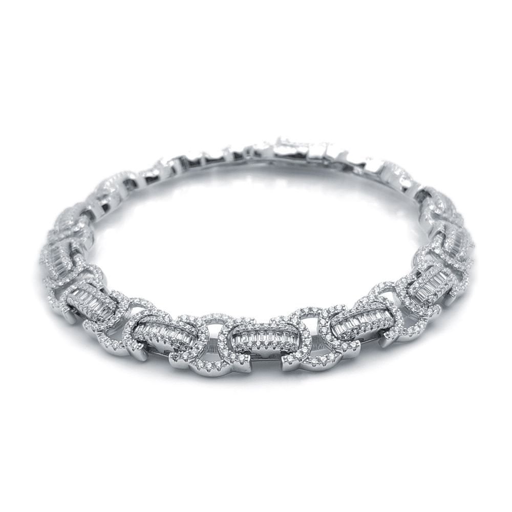 925 Silver CZ Set Flat Byzantine Bracelet