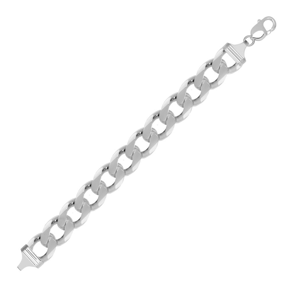 925 Silver Diamond Cut Flat Curb 15.5mm Gauge Bracelet