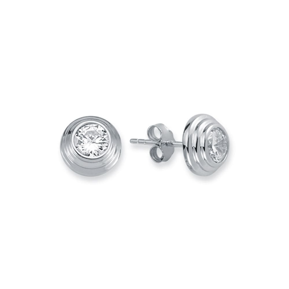 925 Silver Tiered Wedding Cake Solitare 3mm CZ Set Stud Earrings