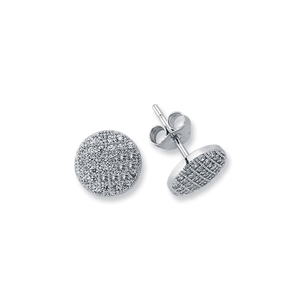 925 Silver CZ Pav�� Set Button Stud Earrings
