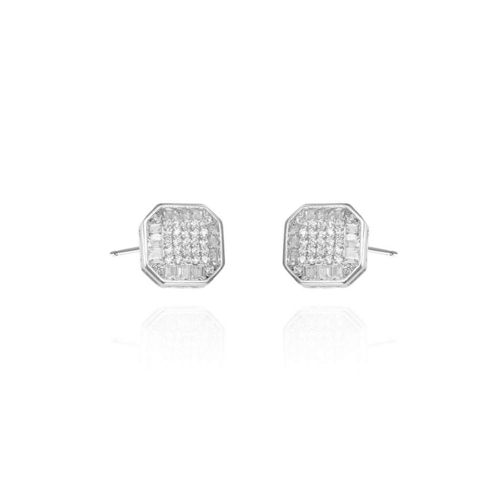 925 Silver CZ Brilliant and Baguette Cut Studs
