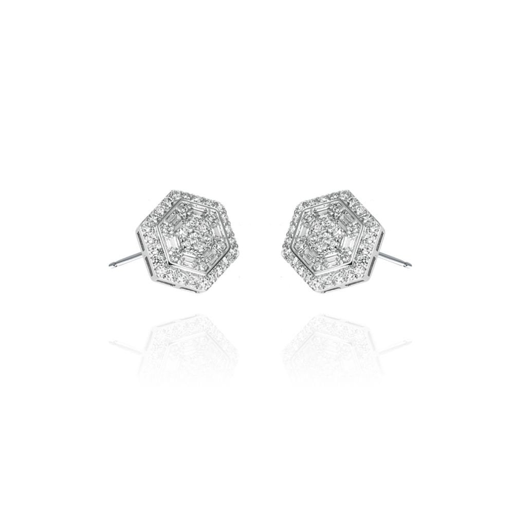 925 Silver CZ Brilliant and Baguette Cut Studs