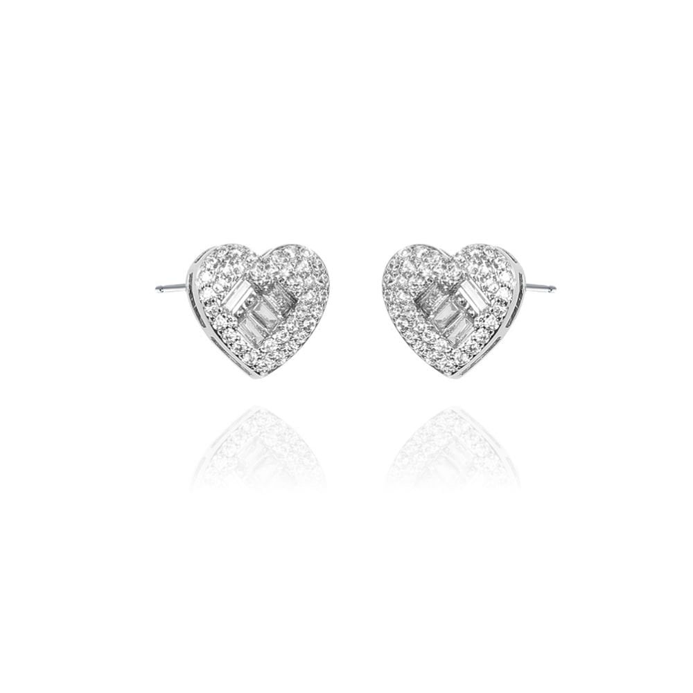 925 Silver CZ Brilliant and Baguette Cut Heart Studs