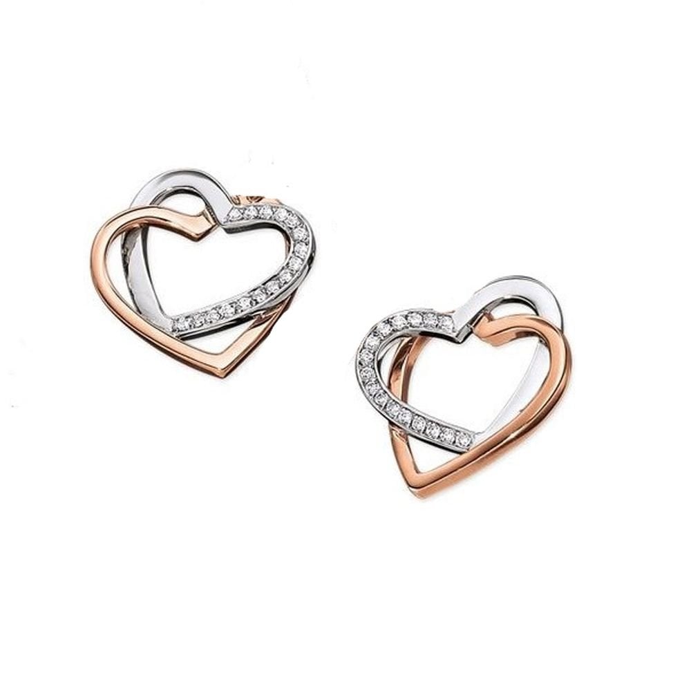 925 Silver Bi Colour CZ Set Double Heart Studs