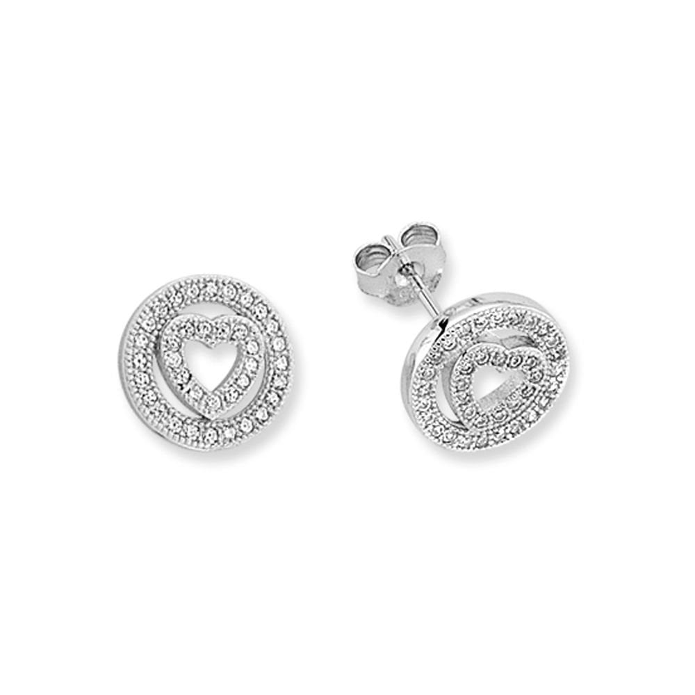 925 Silver CZ Set Heart in Cricle Studs