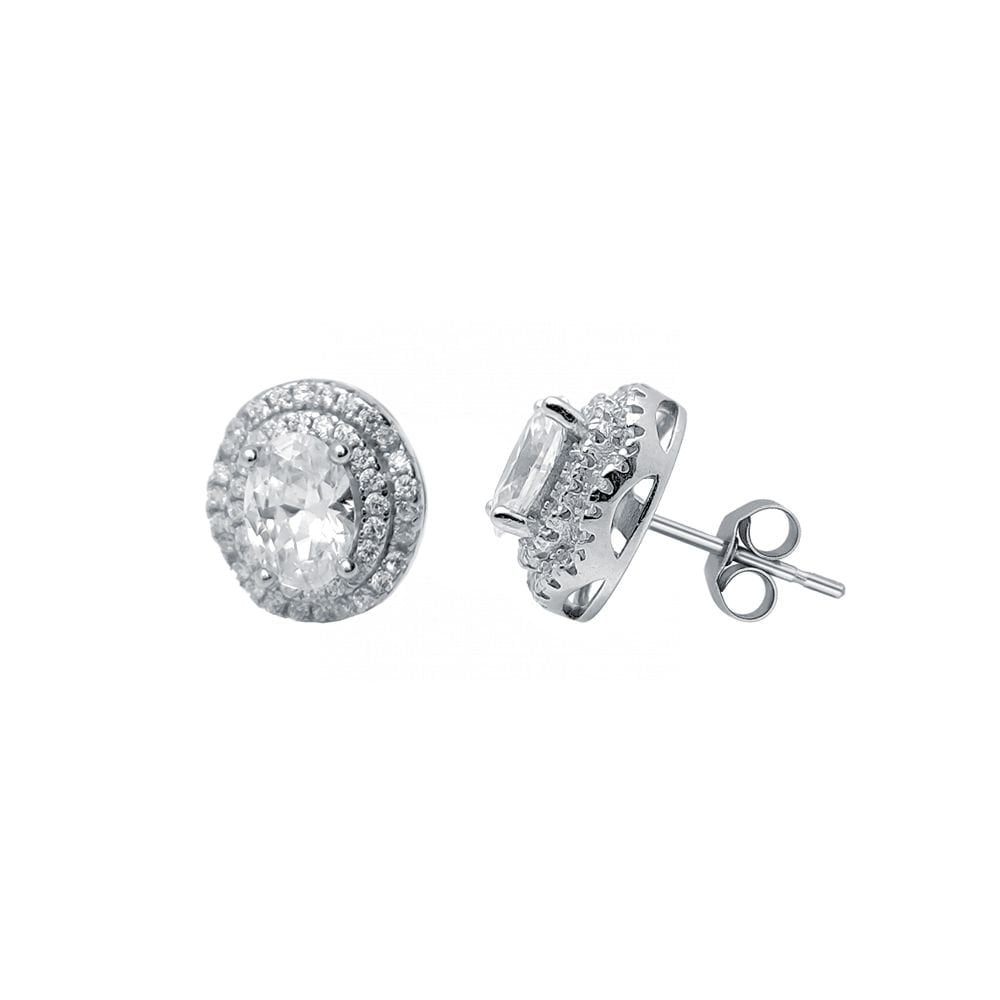 925 Silver CZ Set Halo Studs