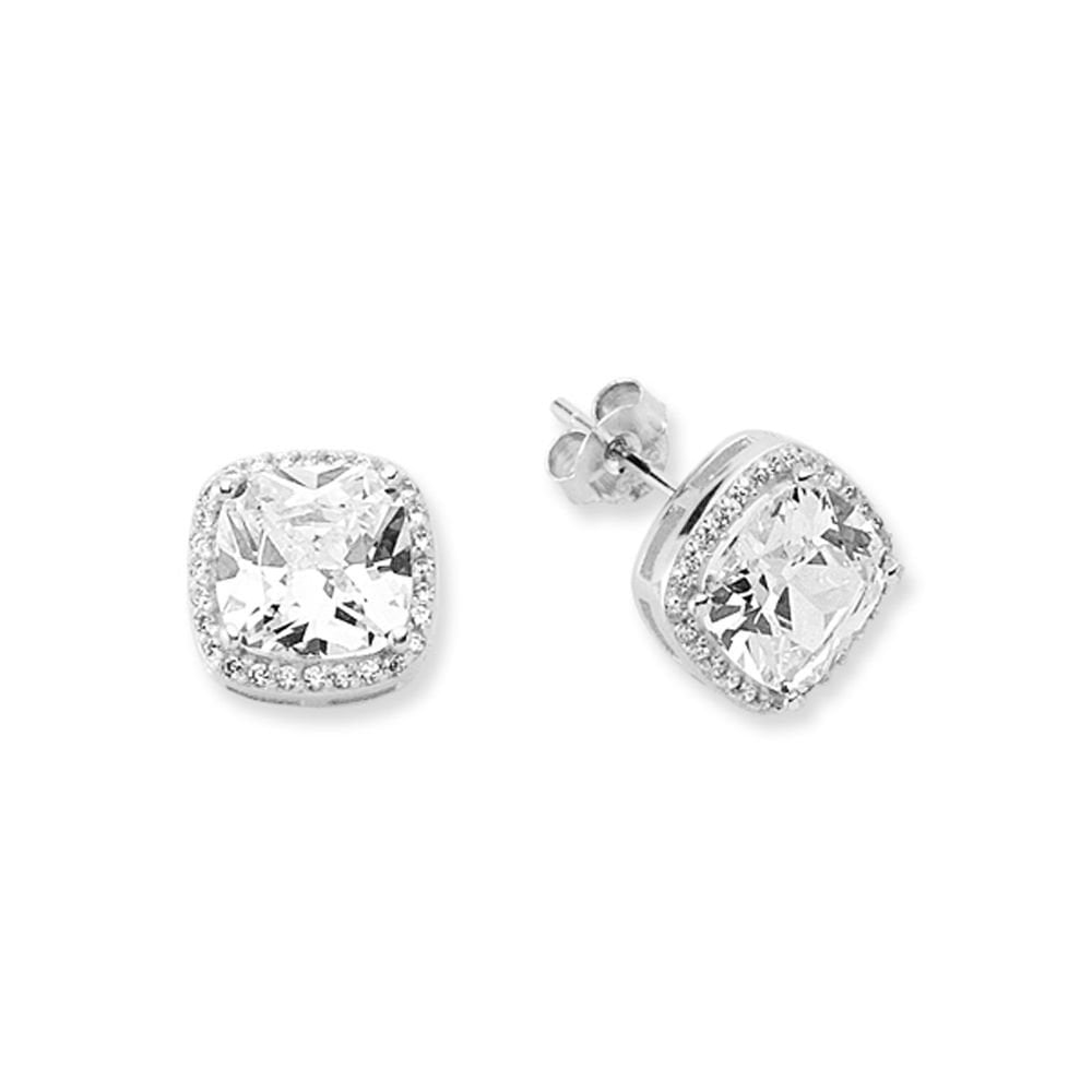 925 Silver CZ Set Cushion Halo Studs