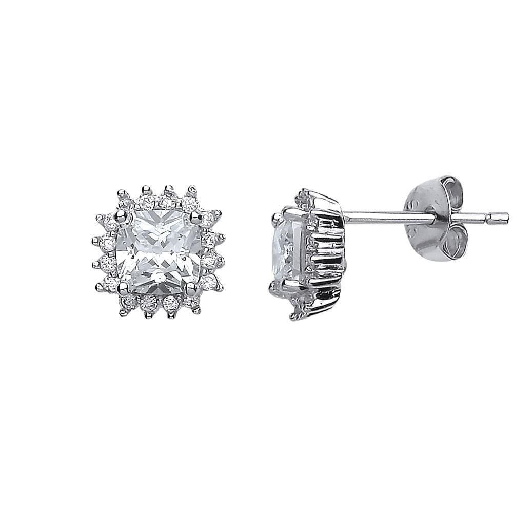 925 Silver Square CZ Set Cluster Studs