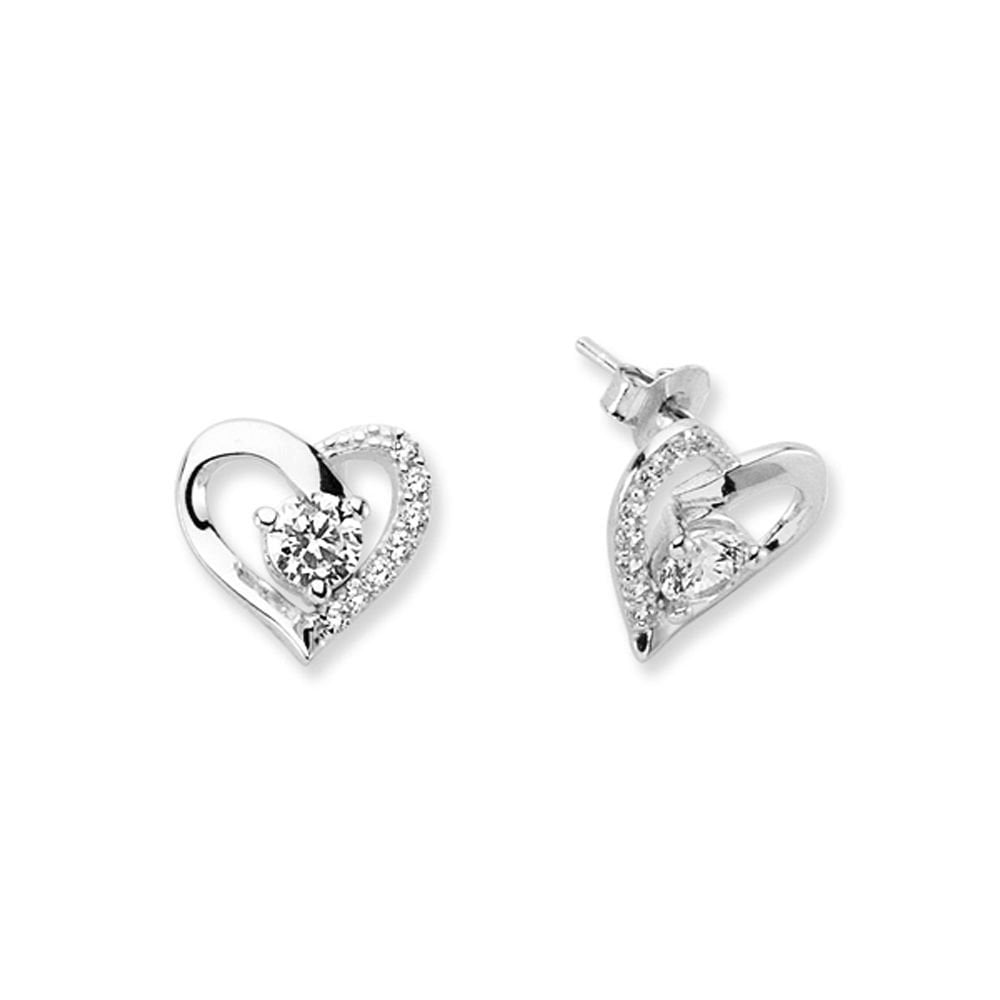 925 Silver CZ Set Heart Studs