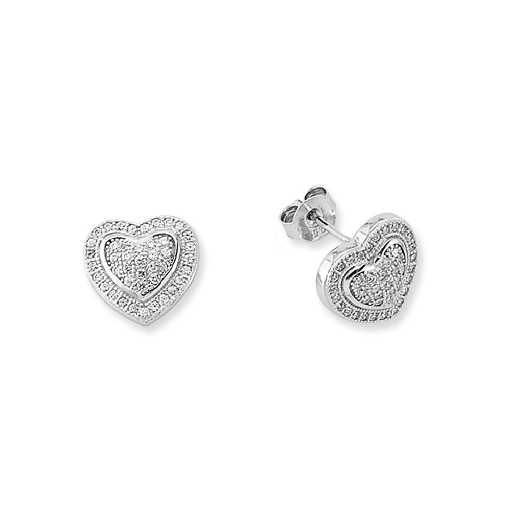925 Silver CZ Set Heart Studs