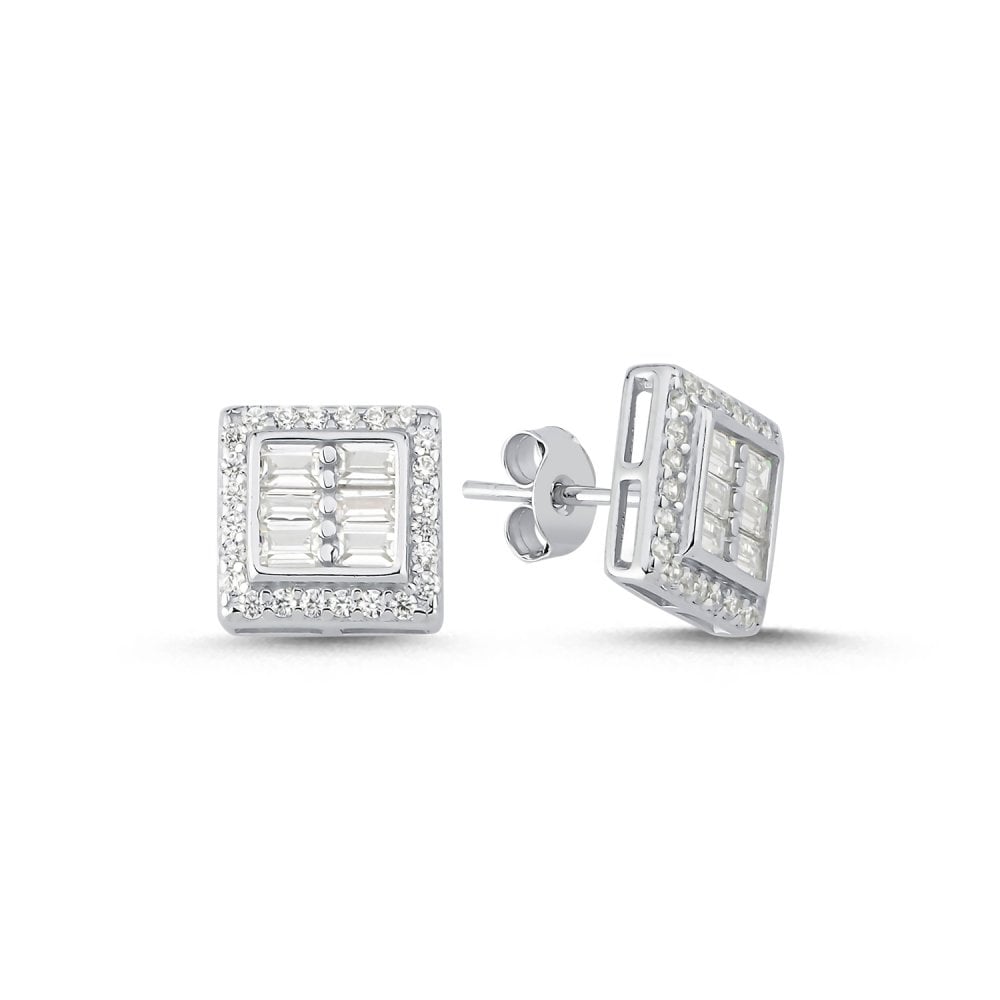 925 Silver CZ Brilliant and Baguette Cut Studs