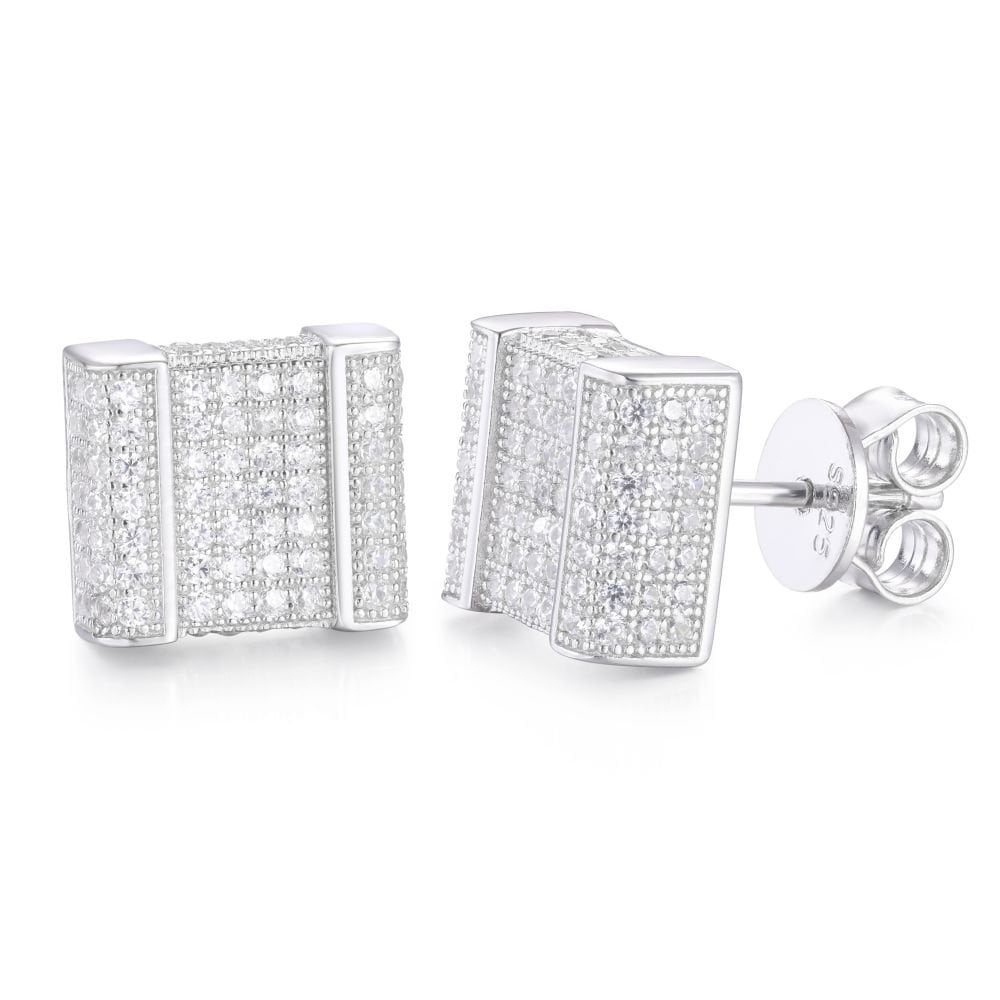 925 Silver CZ Set Square Cluster Studs