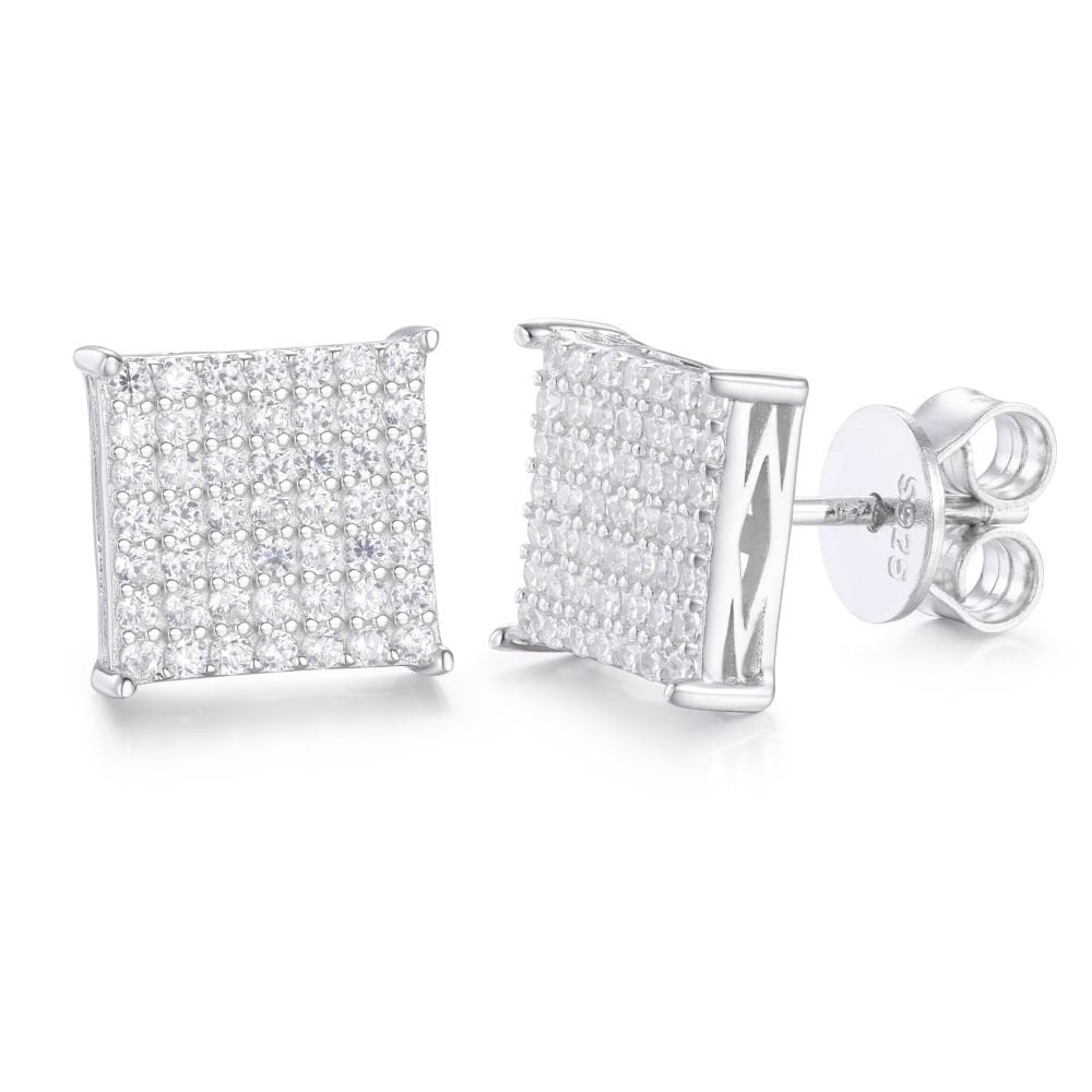 925 Silver CZ Set Square Cluster Studs