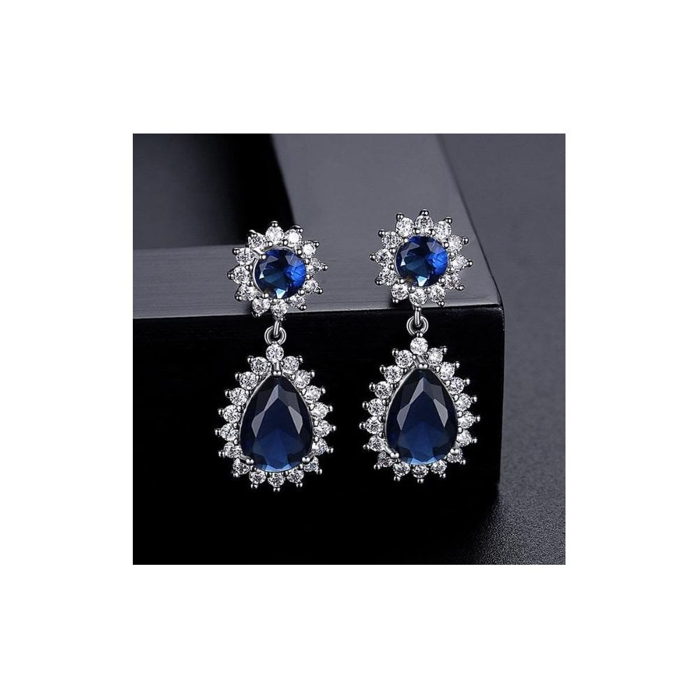 925 Silver Rhodium Plated Pear Shape Cluster Drops