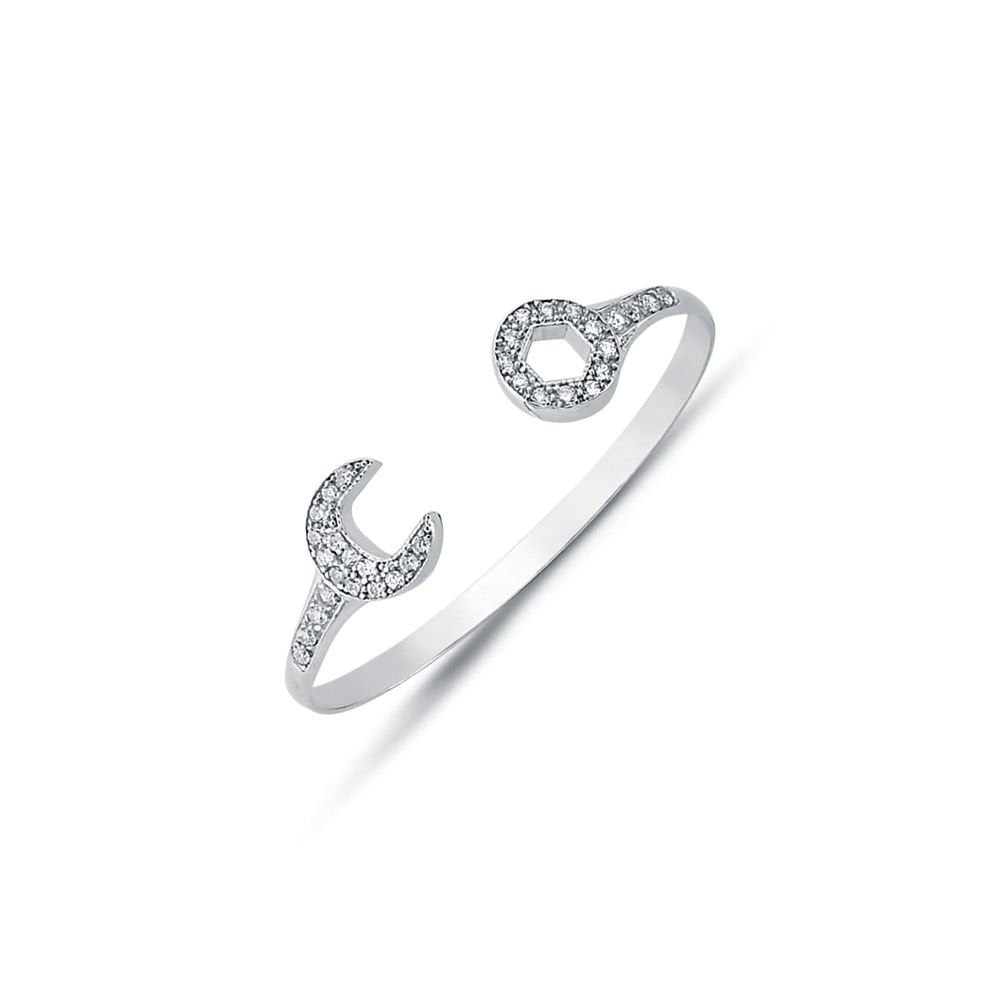 925 Silver Childs Solid CZ Set Spanner Bangle