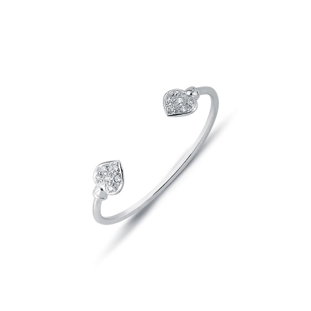 925 Silver Childs CZ Set Heart Torque Bangle