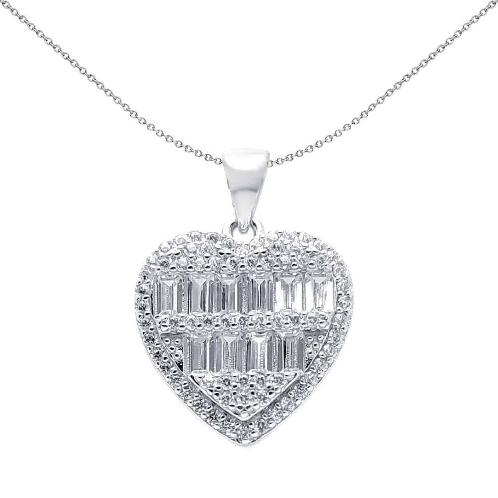925 Silver CZ Brilliant and Baguette Cut Heart