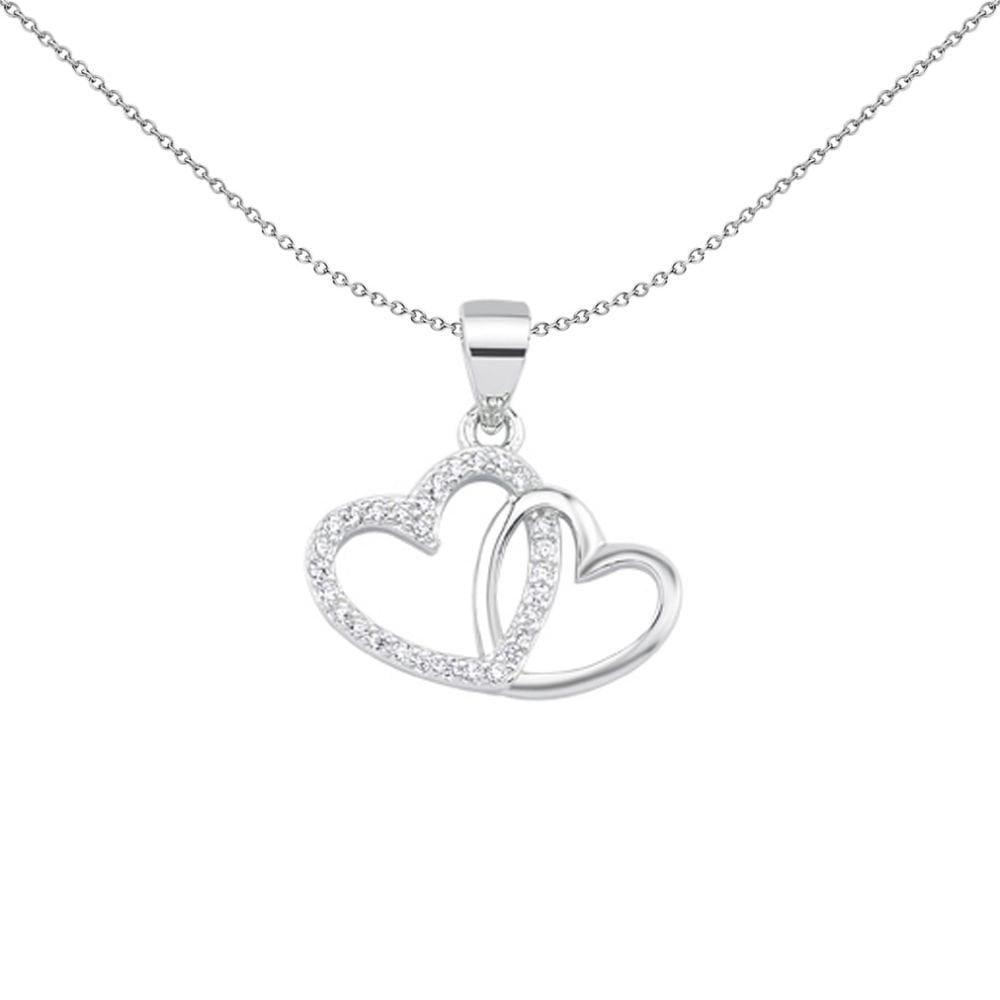 925 Silver CZ Double heart Pendant