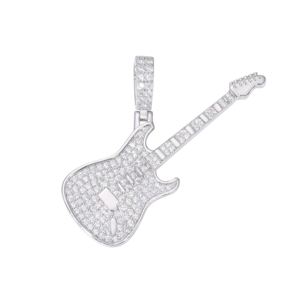 925 Silver CZ Set Guitar Pendant
