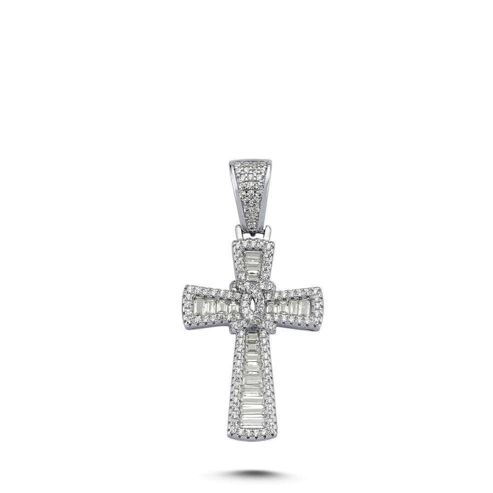 925 Silver CZ Brilliant and Baguette Cut Cross