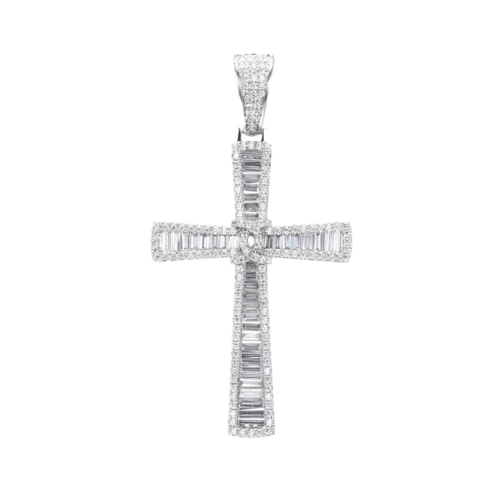 925 Silver Large CZ Brilliant and Baguette Cut Cross