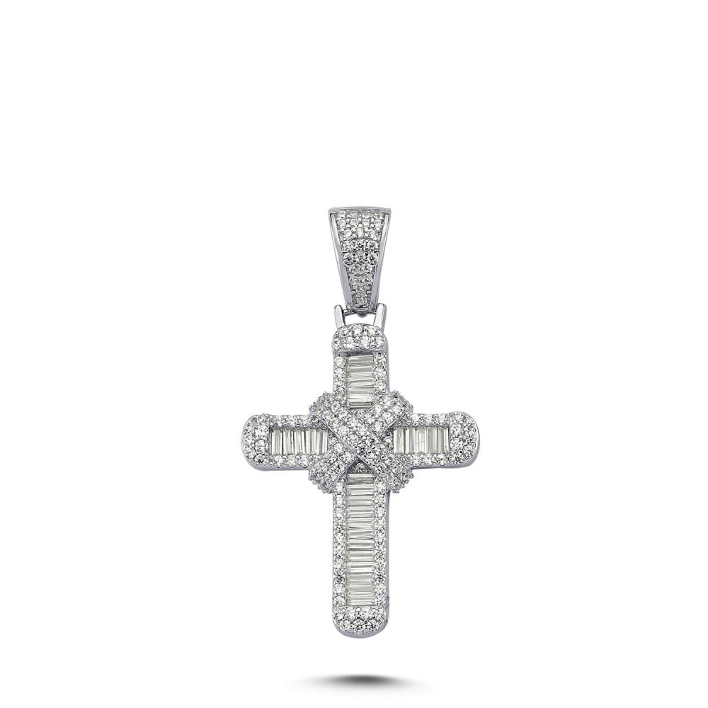 925 Silver CZ Brilliant and Baguette Cut Cross