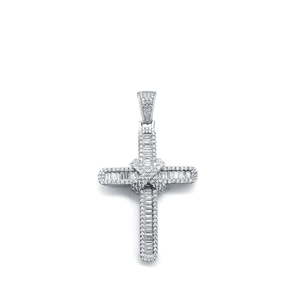 925 Silver Large CZ Brilliant and Baguette Cut Cross