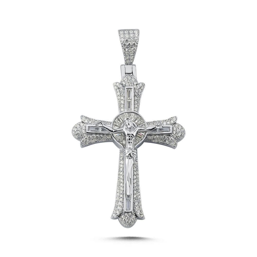 925 Silver Large CZ Brilliant Cut Crucifix