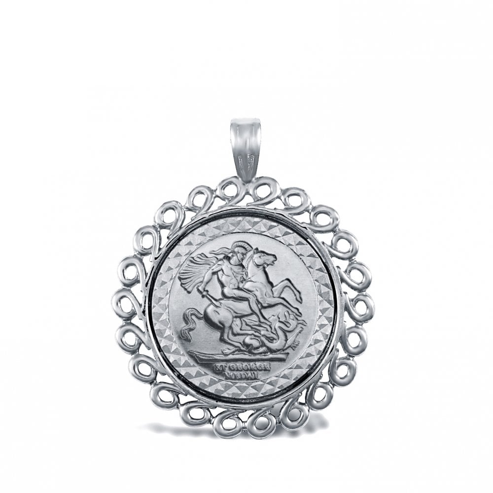 925 Silver Half Size St George Medal Pendant Swirl Design