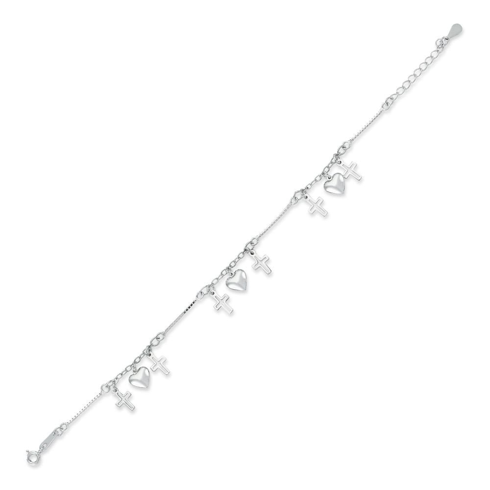 925 Silver Hearts and Cross Bracelet