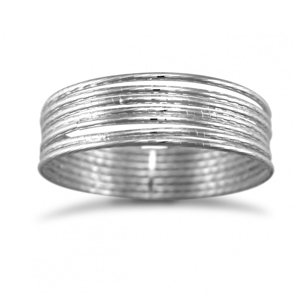 925 Silver 7 Strand Diamond Cut Slave Bangle