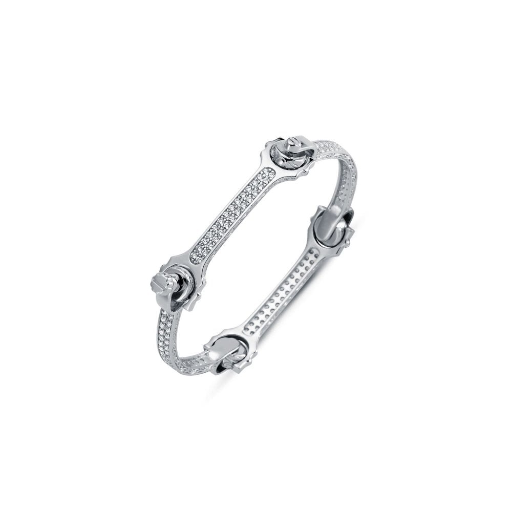 925 Silver CZ Set Spanner & Socket Bracelet | Bangle