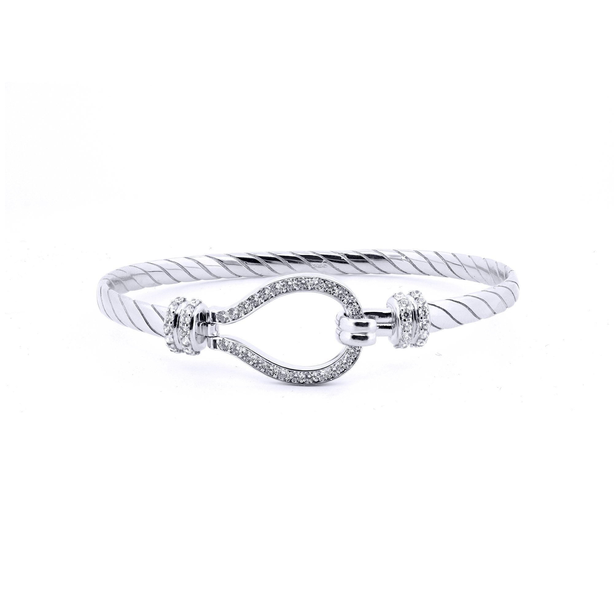 925 Silver Ladies CZ Set  Twisted Wire Stirrup Bangle