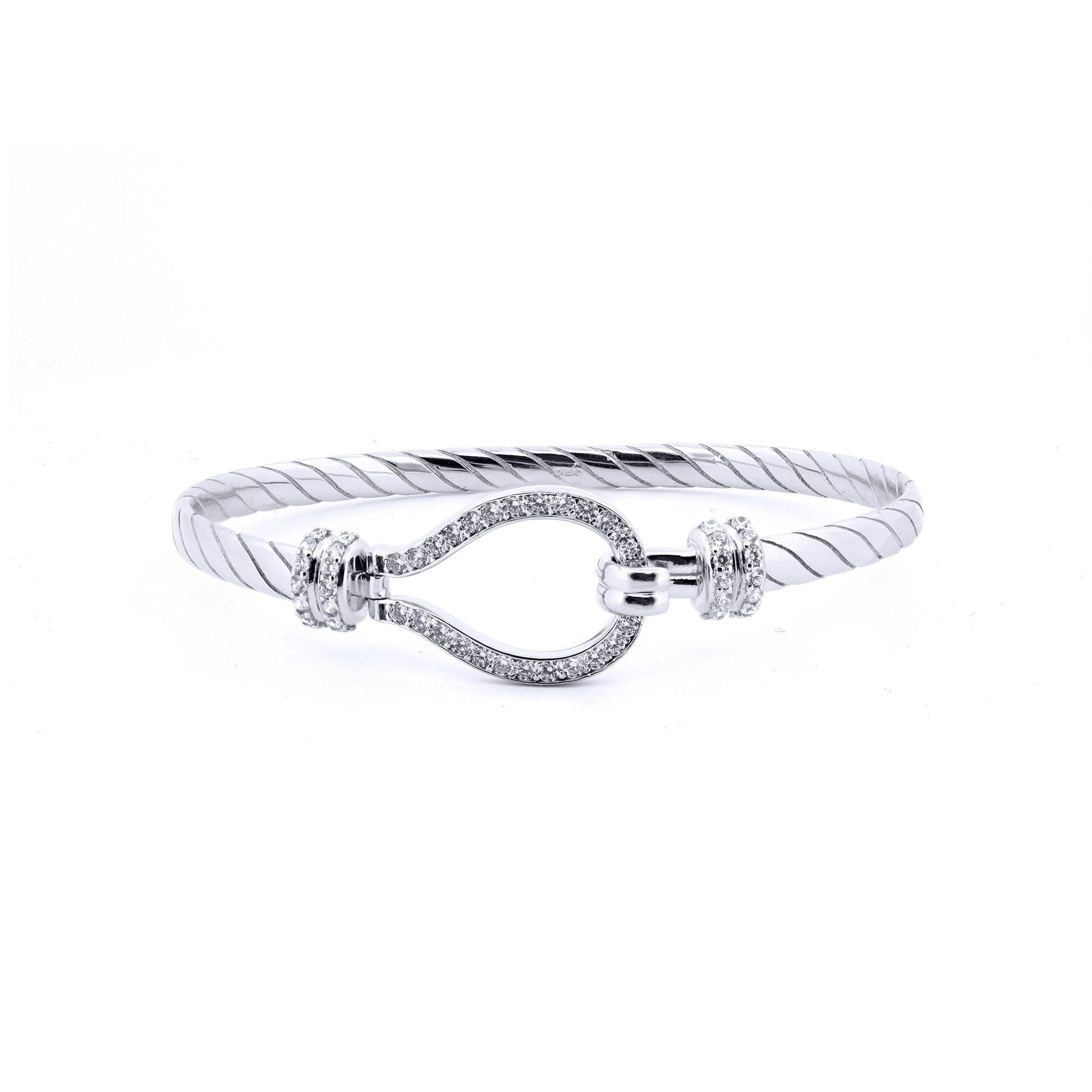 925 Silver Ladies CZ Set  Twisted Wire Stirrup Bangle
