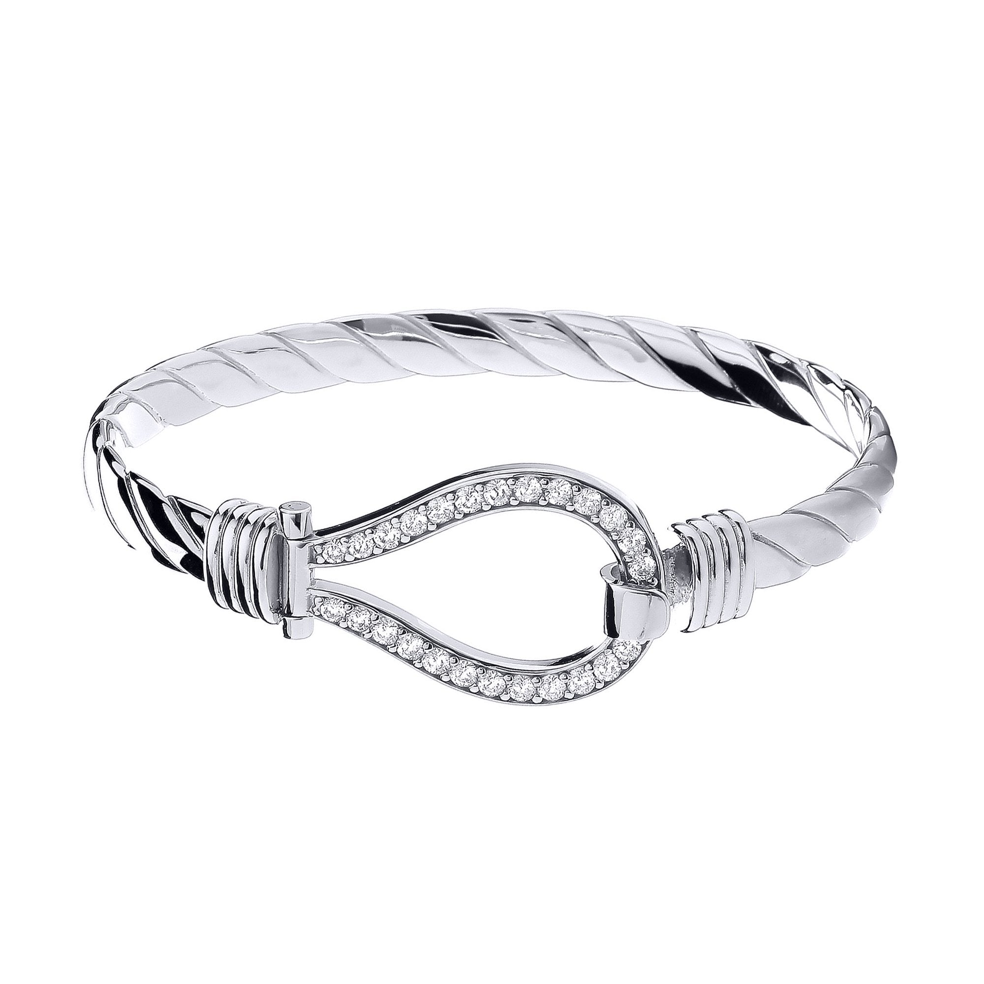 925 Silver Gents CZ Set Twisted Wire Stirrup Bangle
