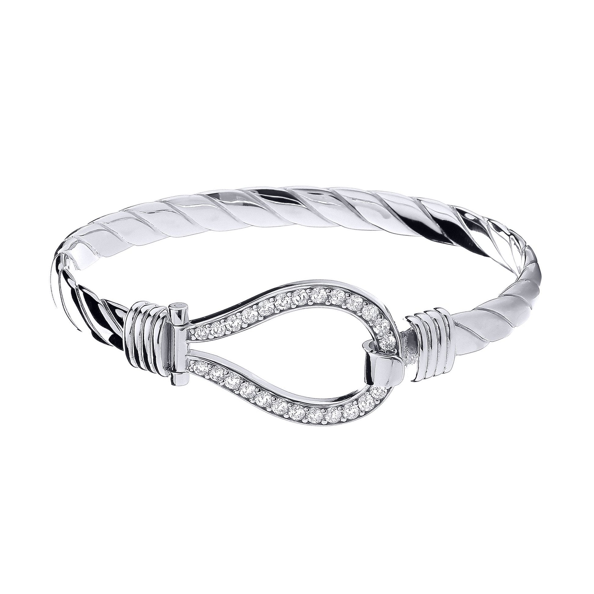 925 Silver Gents CZ Set Twisted Wire Stirrup Bangle