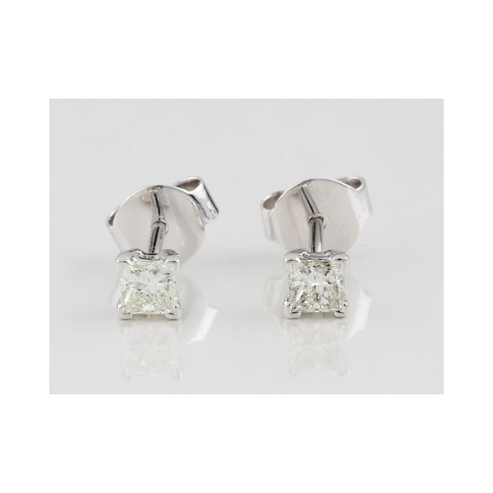 White Gold 0.48ct Princess Cut Diamond Solitaire Earrings