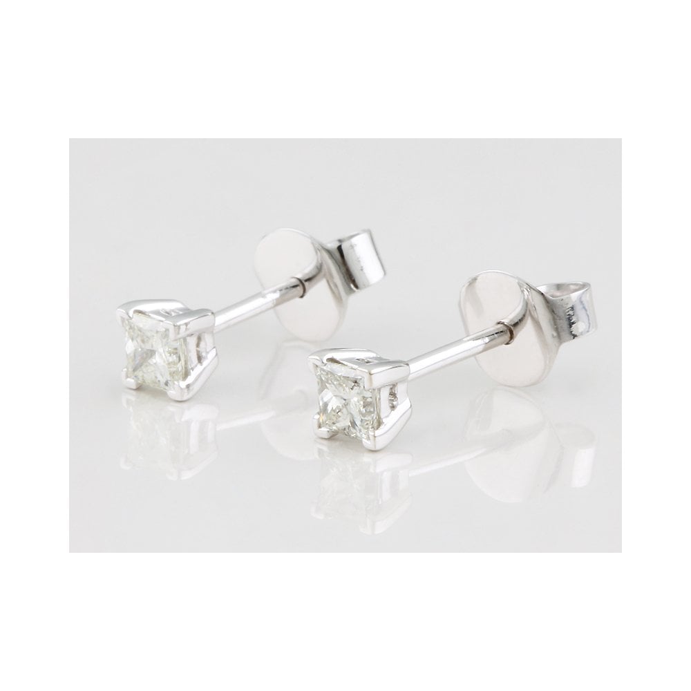 White Gold 0.48ct Princess Cut Diamond Solitaire Earrings