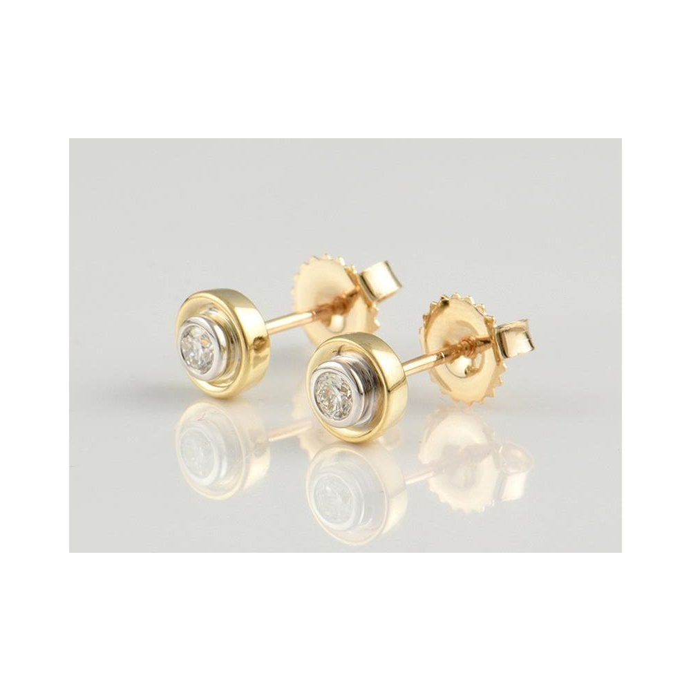 9ct Yellow And White Gold Diamond Stud Earrings 0.21ct