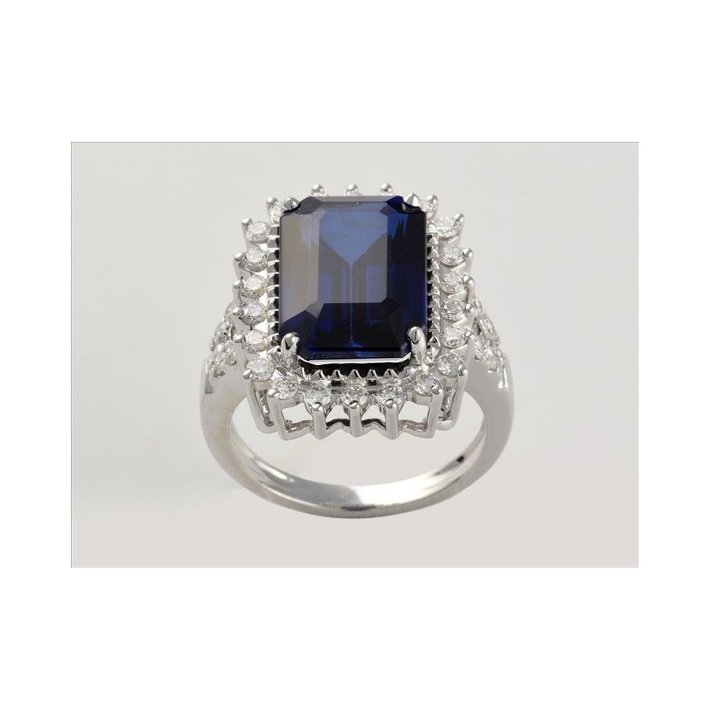 9ct White Gold Laboratory Grown Sapphire 5.18ct And Laboratory Grown Diamonds 0.49ct Cluster Ring
