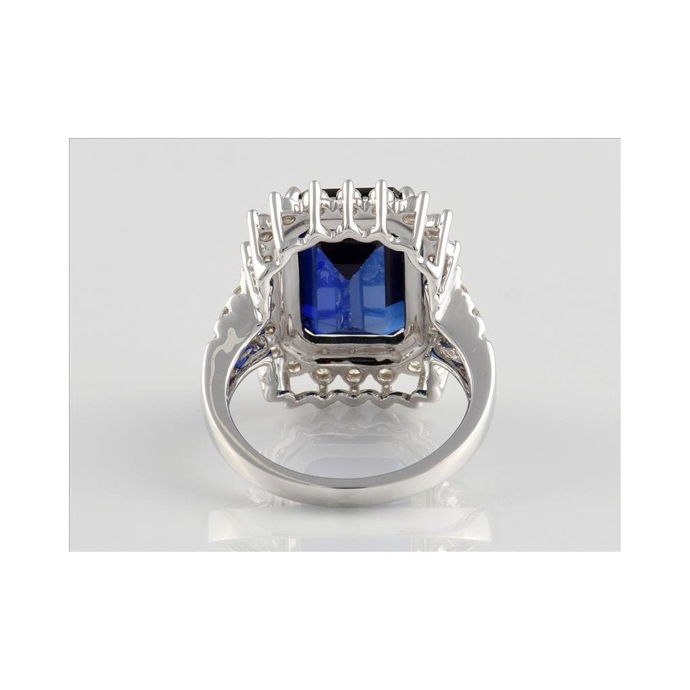 9ct White Gold Laboratory Grown Sapphire 5.18ct And Laboratory Grown Diamonds 0.49ct Cluster Ring