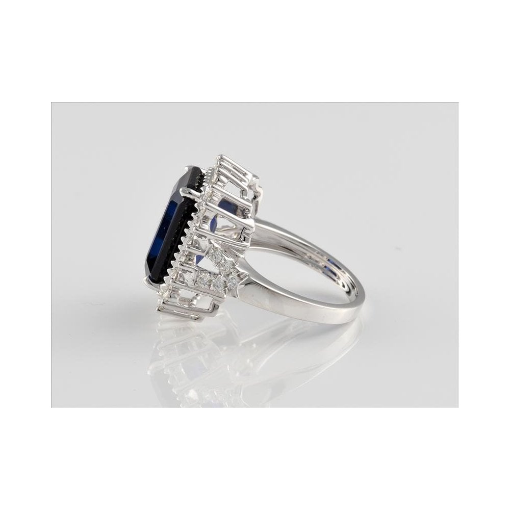 9ct White Gold Laboratory Grown Sapphire 5.18ct And Laboratory Grown Diamonds 0.49ct Cluster Ring
