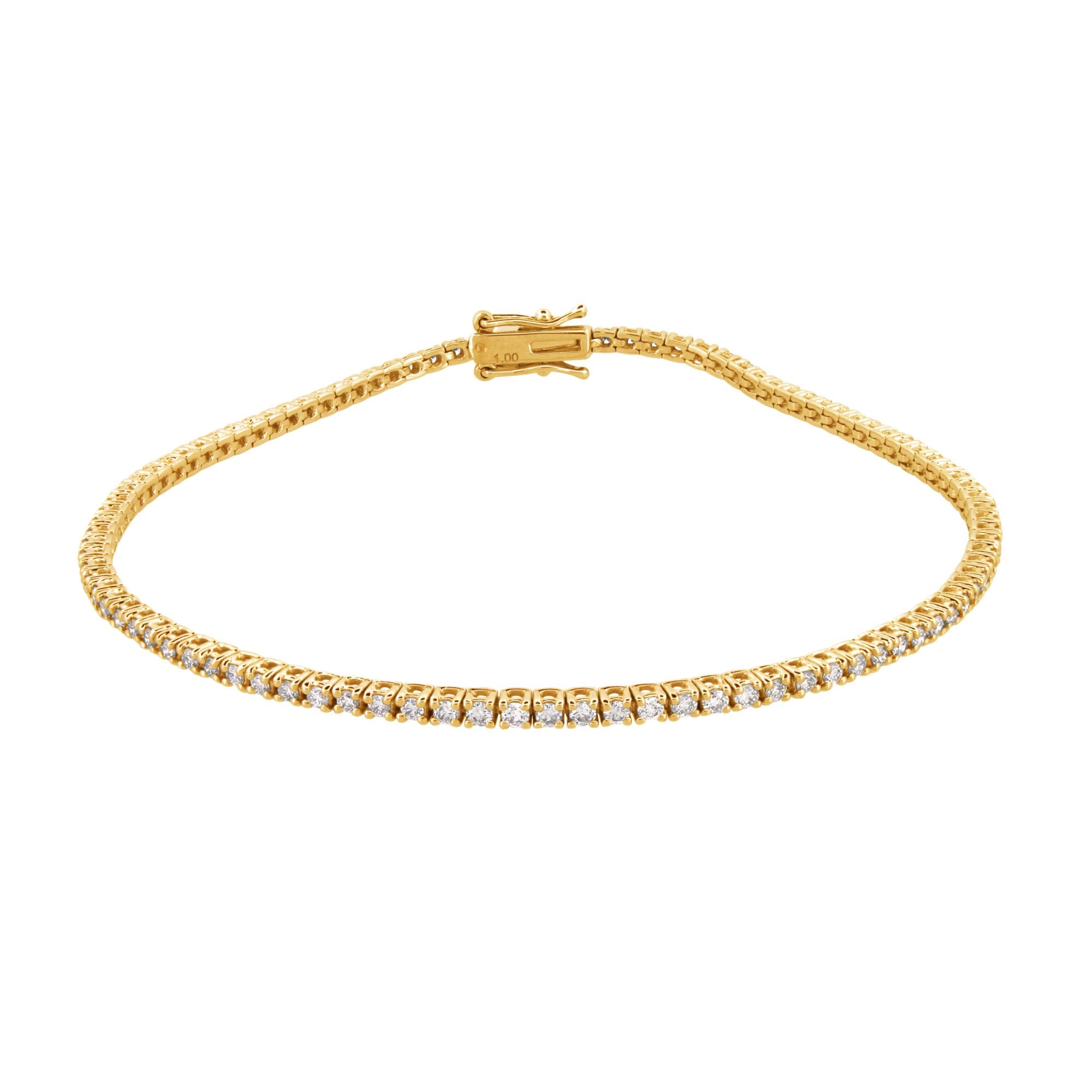 9ct Yellow Gold 1.00ct Claw Set Diamond Line Bracelet