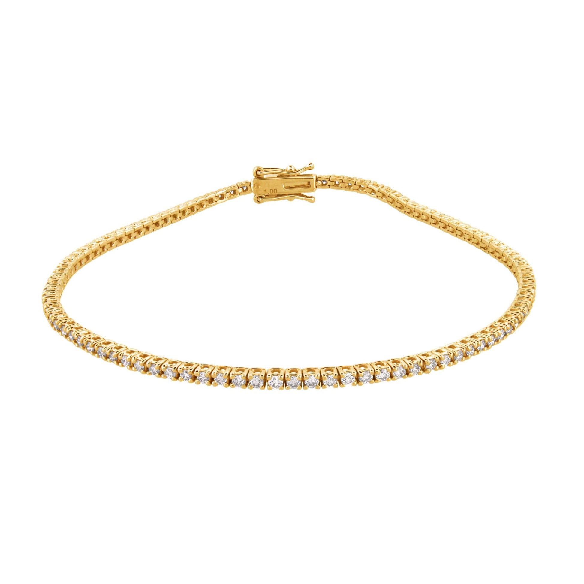 9ct Yellow Gold 1.00ct Claw Set Diamond Line Bracelet