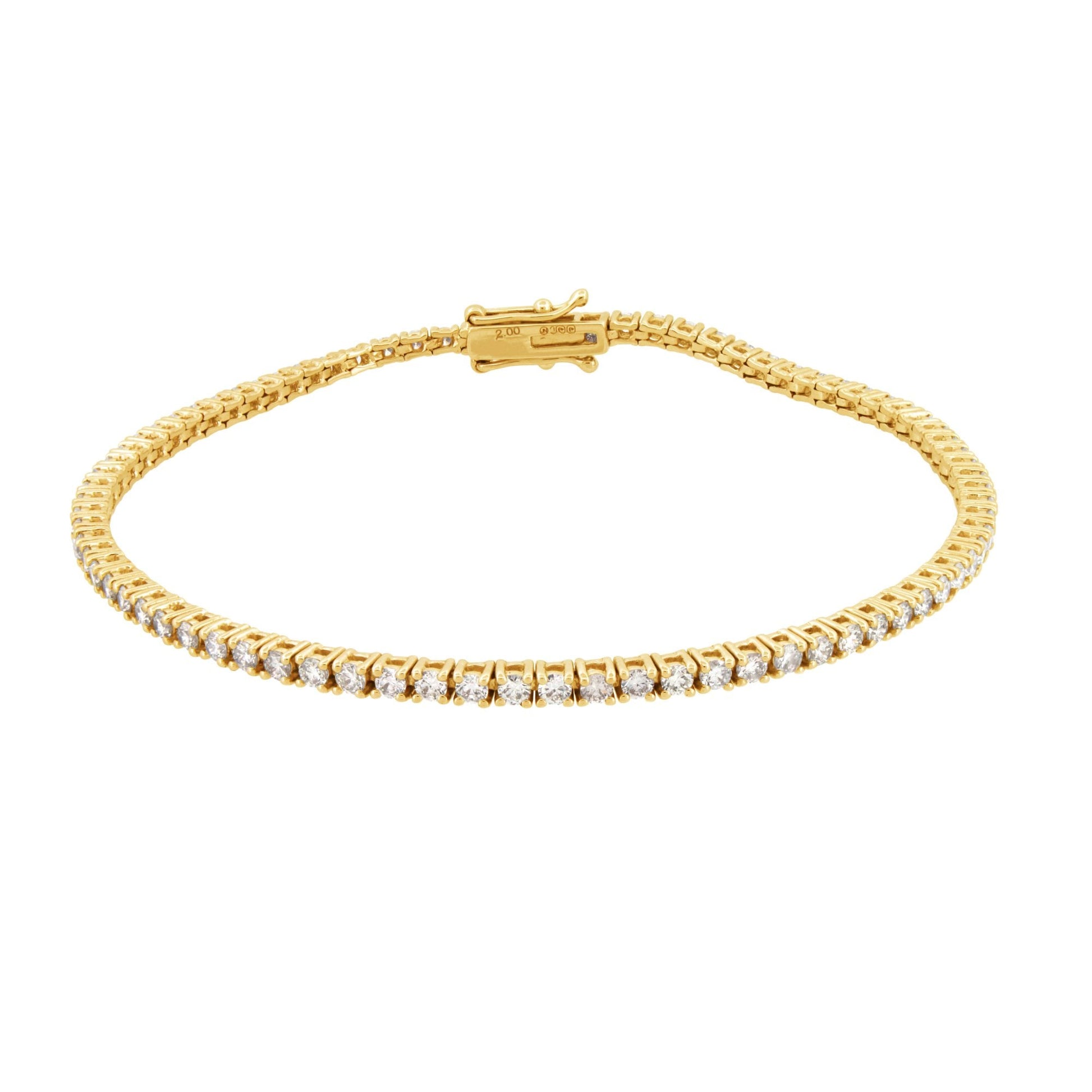 Lab 9ct Yellow Gold 2.00ct Claw Set Diamond Line Bracelet