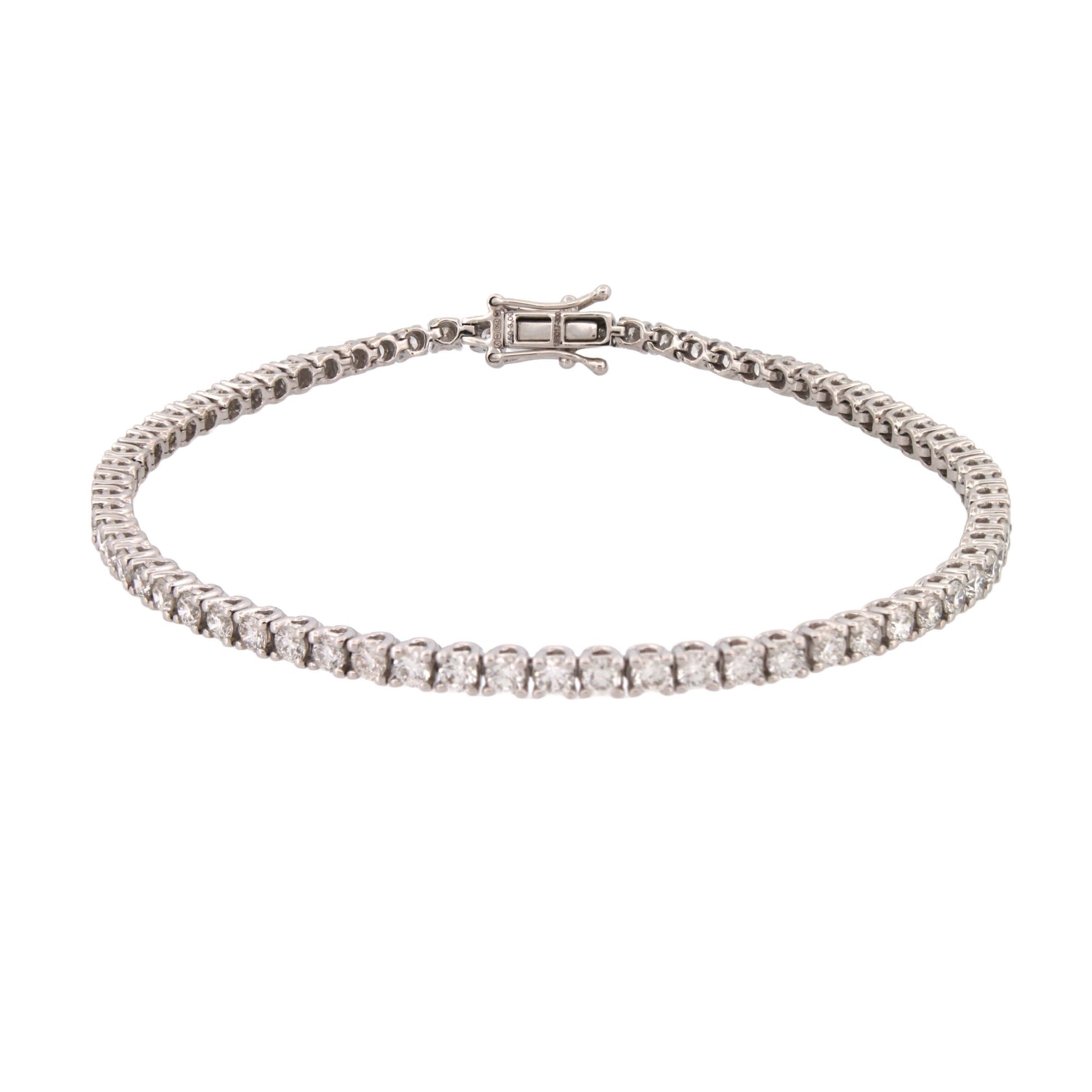 Lab 9ct White Gold 3.00ct Claw Set Diamond Line Bracelet