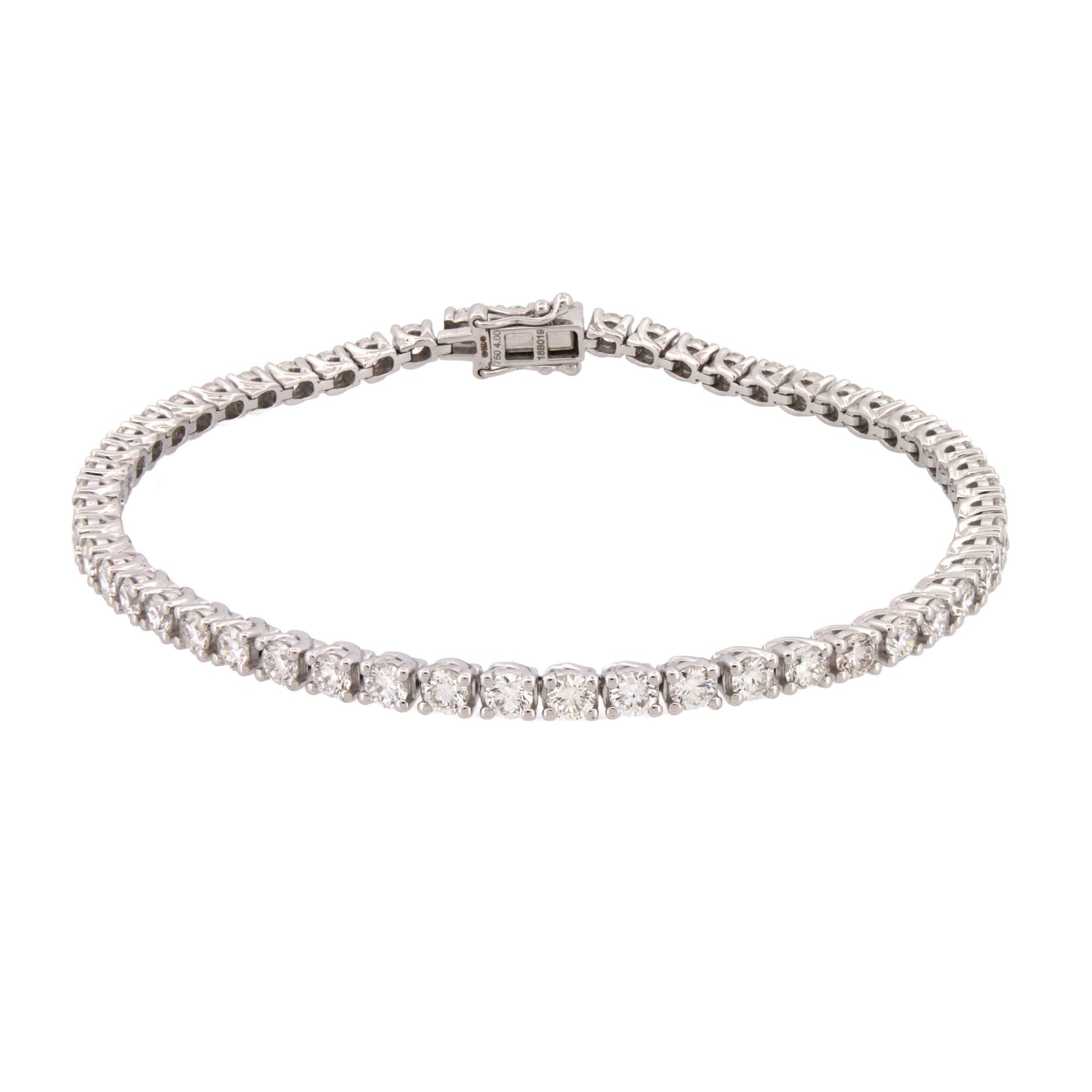 Lab 9ct White Gold 4.00ct Claw Set Diamond Line Bracelet