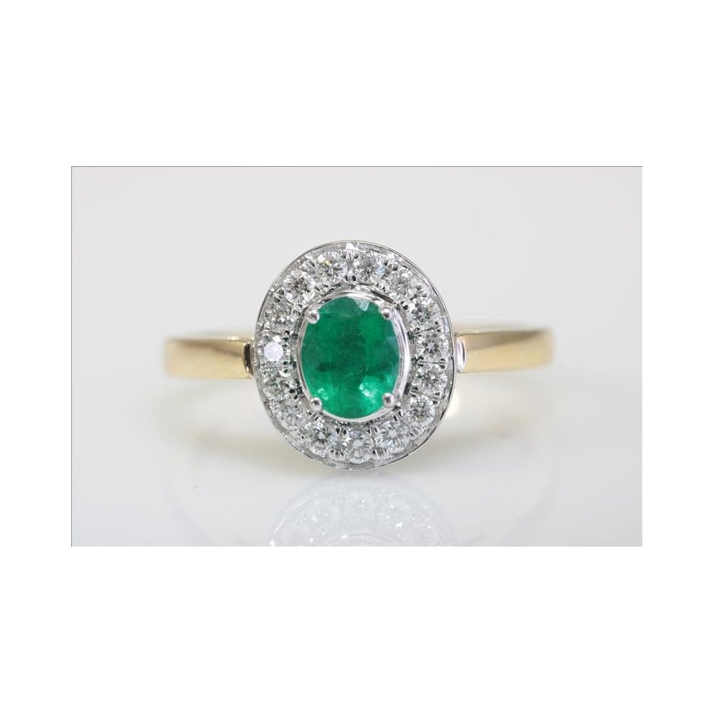 18ct Yellow Gold And White Gold Emerald 0.56ct And Diamond 0.28ct Cluster Ring